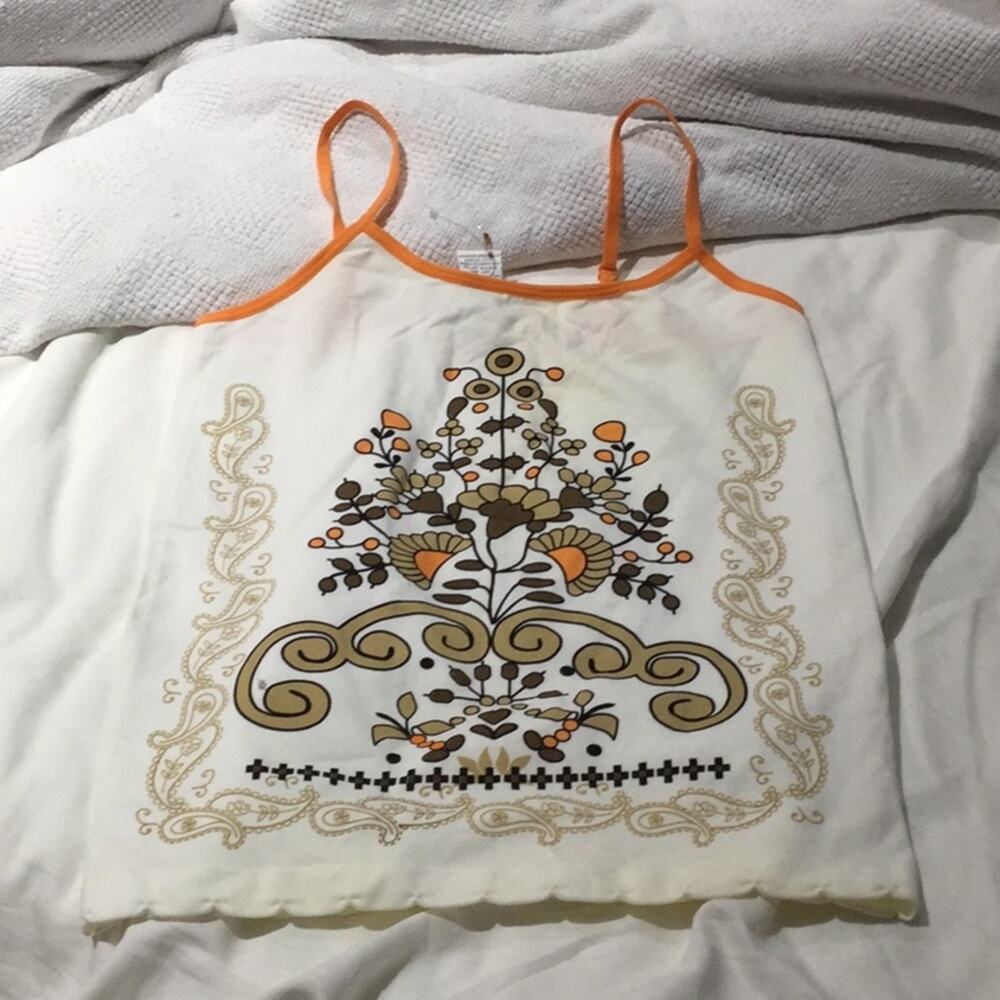 Connection 18 M cream orange graphic tank NWT egyptian vibes